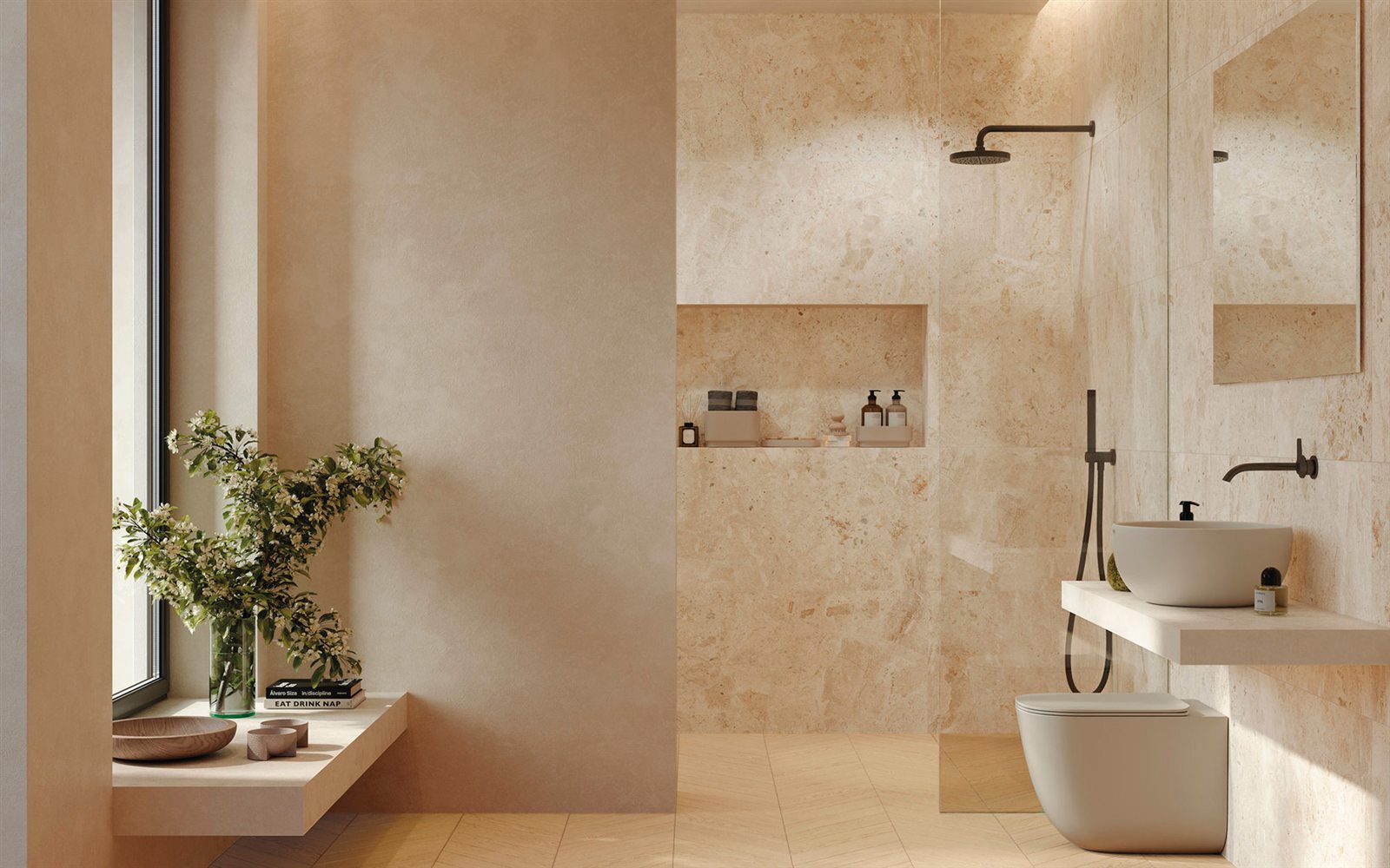 Douche grand format aspect pierre