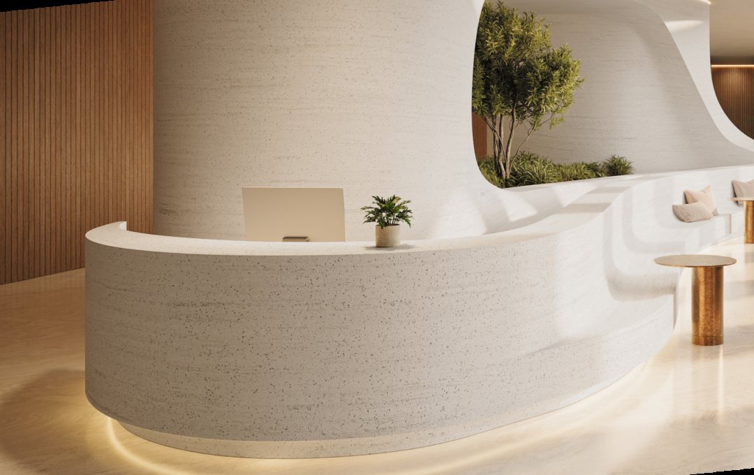 Banque d’accueil thermoformée en solid surface